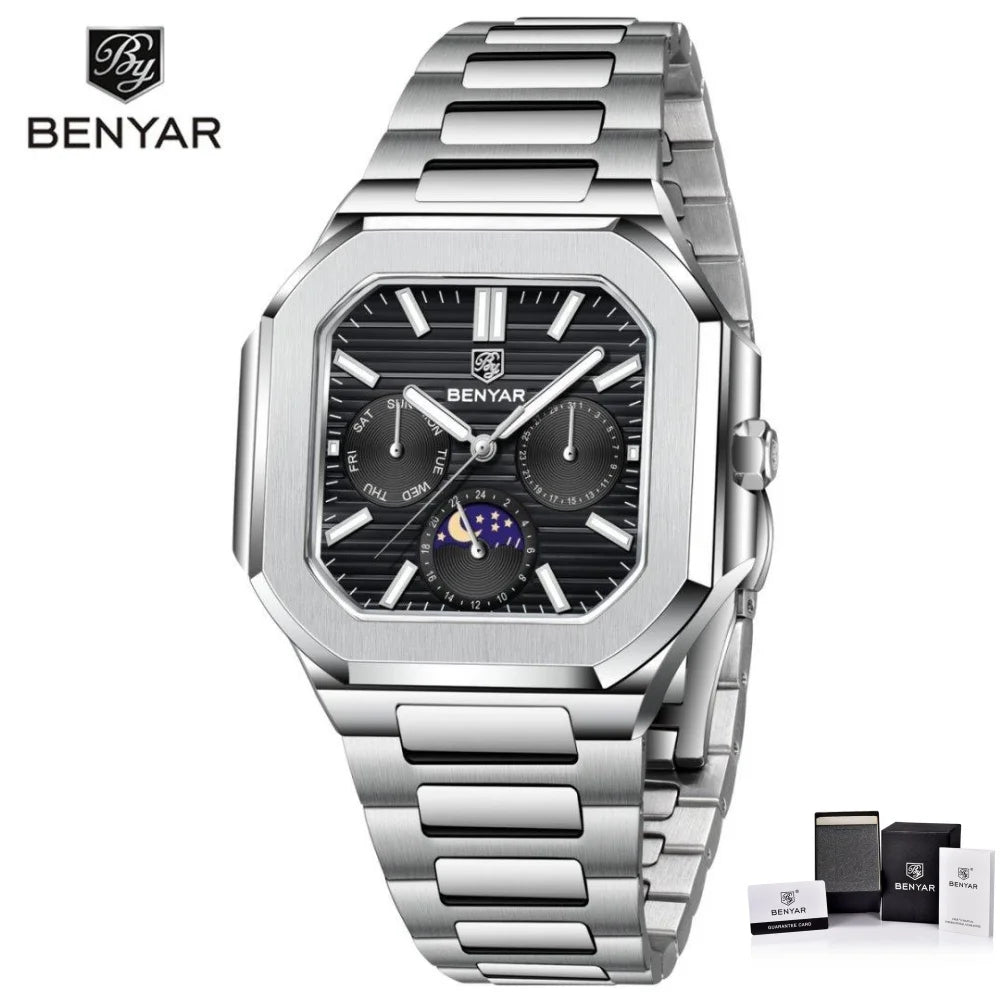 Benyar Modelo Cuadrado  Fecha-Luna 37mm