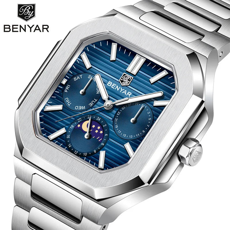 Benyar Modelo Cuadrado  Fecha-Luna 37mm