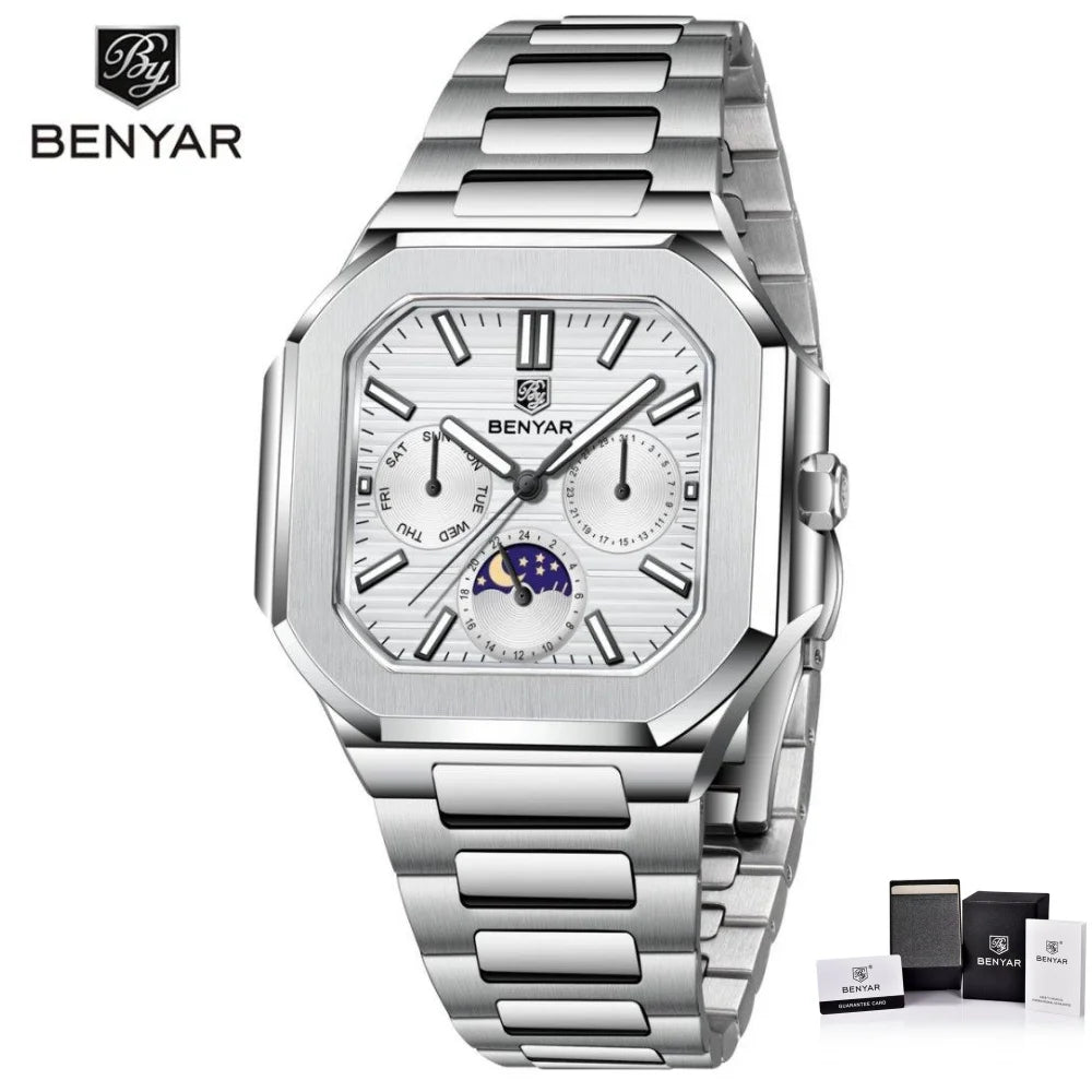 Benyar Modelo Cuadrado  Fecha-Luna 37mm